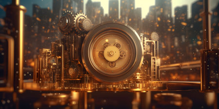 Steampunk Background with Rusty Gears and Engines. Industrial Background. Generative AIの素材