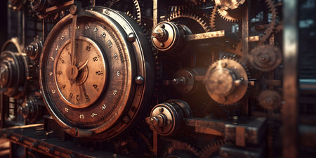 Steampunk Background with Rusty Gears and Engines. Industrial Background. Generative AIの素材