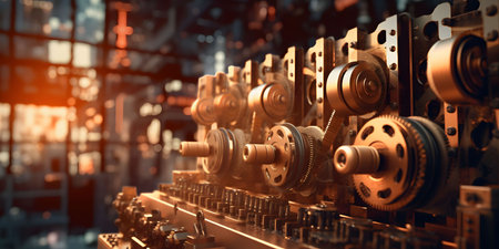 Steampunk Background with Rusty Gears and Engines. Industrial Background. Generative AIの素材