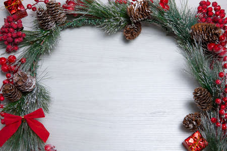 new year attributes on a white background with a branch of a christmas tree