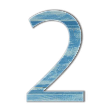 wooden number two isolate blue color textured