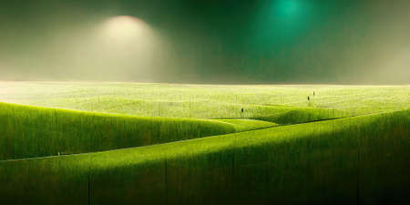 Abstract 3D illustration of illusion of natural stone, grass. art gallery. background of green tones