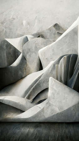Abstract 3D illustration illusion of natural stone, metal. art gallery.の写真素材