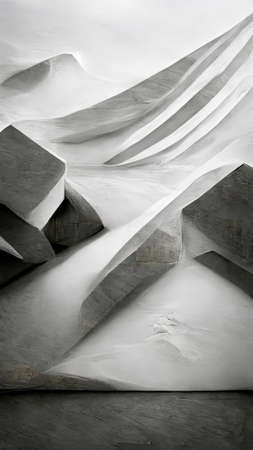 Abstract 3D illustration illusion of natural stone, metal. art gallery.の写真素材