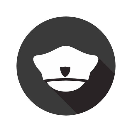 Police cap vector flat icon with shadow. Round buttonのイラスト素材