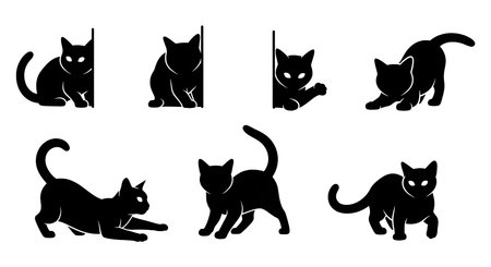 solid black colour silhouettes isolated on plain white background.のイラスト素材