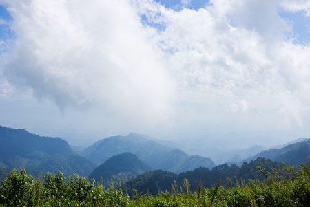 beautiful mountain with cloud and blue sky, northern of Thailand