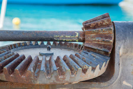 Old rusty weathered sea boats gears on a portの写真素材
