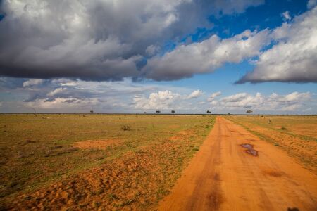 Astonishing view of a road in the middle of nowhere in Kenyaの写真素材