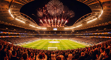 Crowds watch the fireworks at the Tele2 arena in Stockholm.の素材