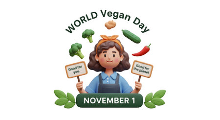 World Vegan Day banner. Cartoon illustration of World Vegan Day vector banner for web designの素材