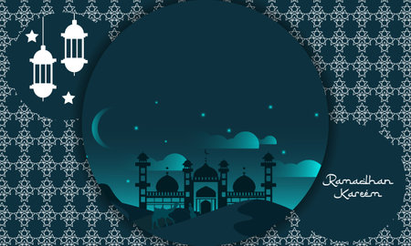 kareem and camel ramadan night backgroundのイラスト素材
