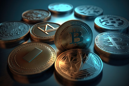 Bitcoins Falling, blockchain technology for cryptocurrencies. Generative AI.の素材