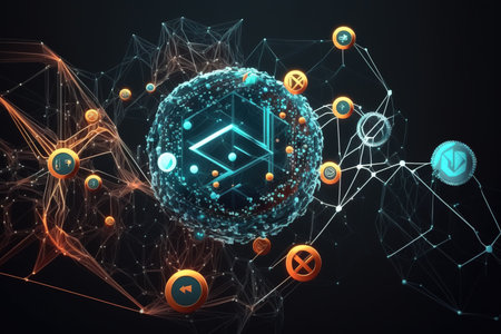 technology background with circle and connection network concept and light color. AI Generated.の素材