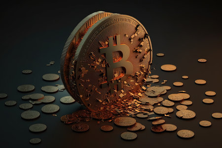cryptocurrency background concept with pile of coins by generative AIの素材