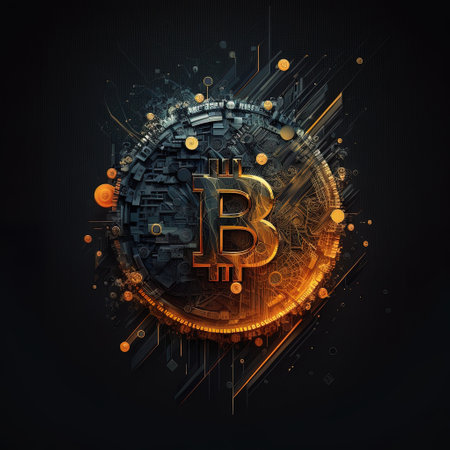 bitcoin background with fire effect and network connection generated by AIの素材