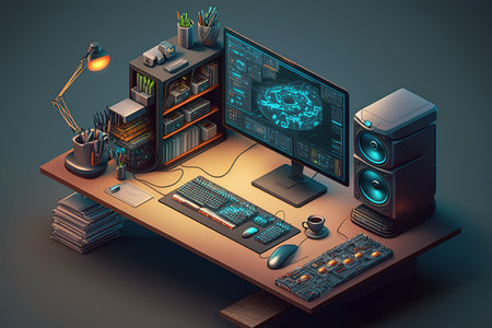 modern isometric 3D workspace views with precision ai generatedの素材