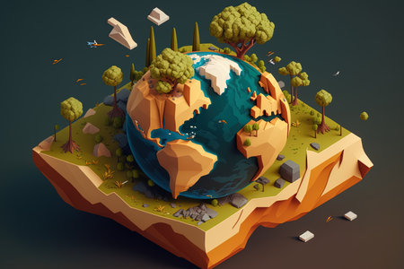 isometric 3d nature of earth with air, land and green trees generated aiの素材