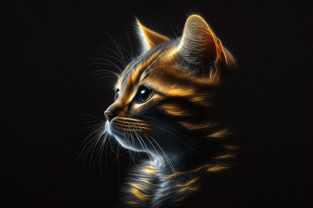 side view of cat on black background generated aiの素材