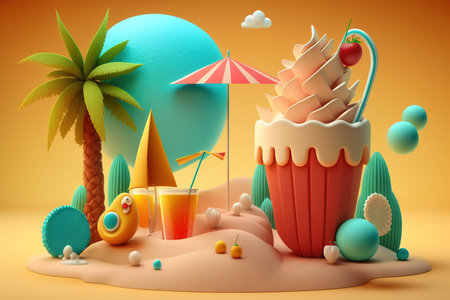 A summer-themed 3D background generated by AIの素材