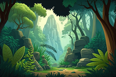 a cartoon background of mountain wilderness generated by AIの素材
