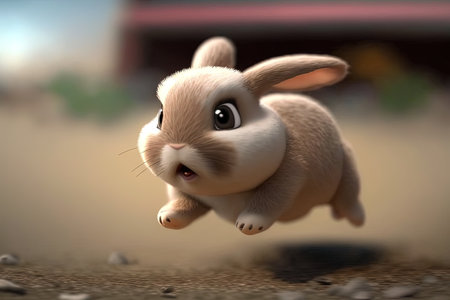 A little bunny jumping with a blurred background generated by AIの素材