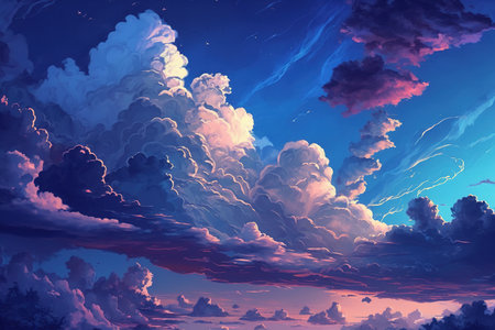 A beautiful illustration of a blue sky background generated by AIの素材
