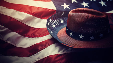 Background of the USA flag with a hat element, generated by AIの素材