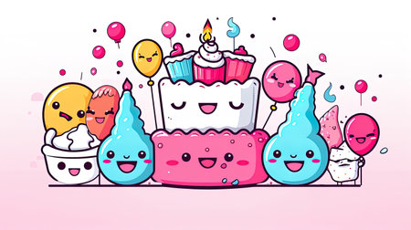 Colorful doodles of happy emojis, generated by AIの素材