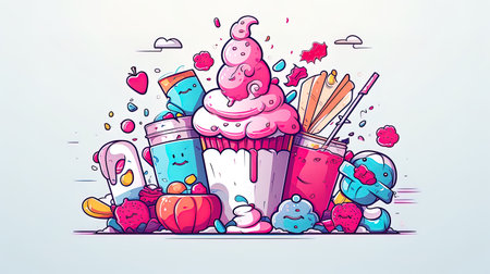 Happy colorful doodle emoji, generated by AIの素材