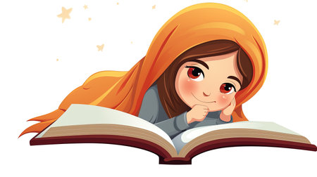 Illustration of a girl reading a book, generated by AIの素材
