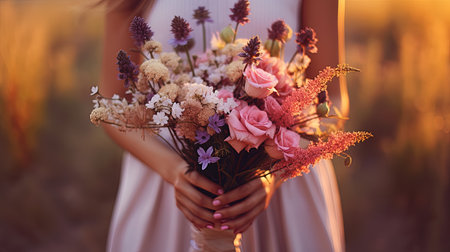 Beautiful bouquet of roses with holding hands for a special moment with love, generated by AIの素材