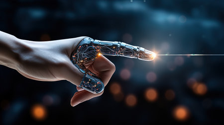 Artificial intelligence interacting with a touch interface, technology backgroundの素材
