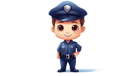 Funny policeman cartoon in a strapping style on a white background, generated by AIの素材
