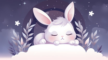 Beautiful sleeping little rabbit, generated by AIの素材