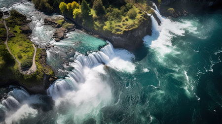 Aerial view of the Swiss Rheinfall from above, generated by AIの素材