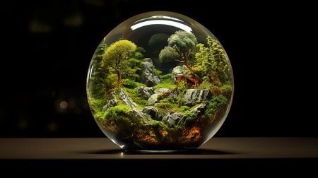 Glass ball with a forest inside, generated by AIの素材