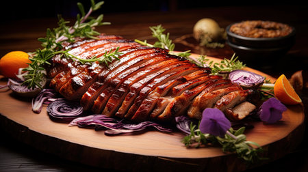 Grilled pork meat served on the table, generated by AIの素材