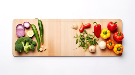 Top view of vegetables on a white background, generated by AIの素材