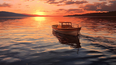 Ship in the middle of the sea with a beautiful sunset, generated by AIの素材