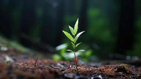 Wild leaves in the forest with a dark blurry background, generated by AIの素材
