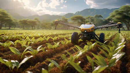 Agricultural technology on farmland, generated by AIの素材