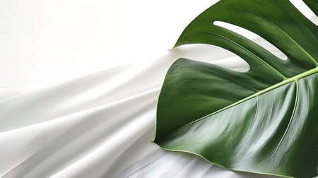 Monstera leaves with copy space on white background, generated by AIの素材