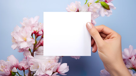 A square canvas mockup held in hand, generated by AIの素材