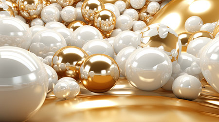 Balloons in gold and white colors on a white background for your celebration, generated by AIの素材