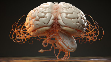 The human brain with network connectionの素材