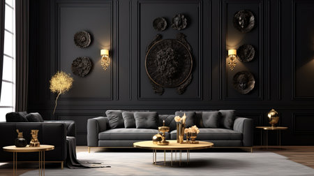 An elegant black themed luxury living roomの素材