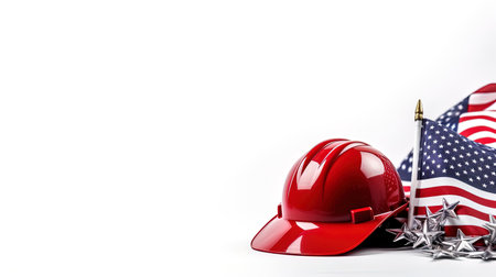 Labor Day equipment a helmet on a white background with copy space, generated by AIの素材