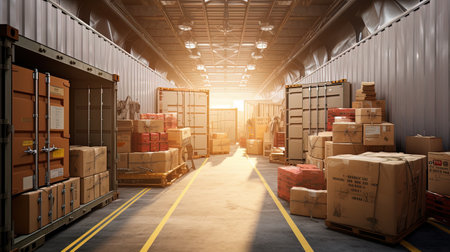 The stack of cardboard boxes in the warehouse, generated by AIの素材