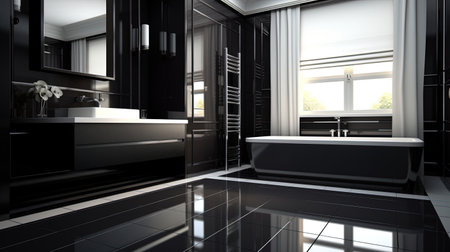 Dark black modern bathroom, generated by AIの素材